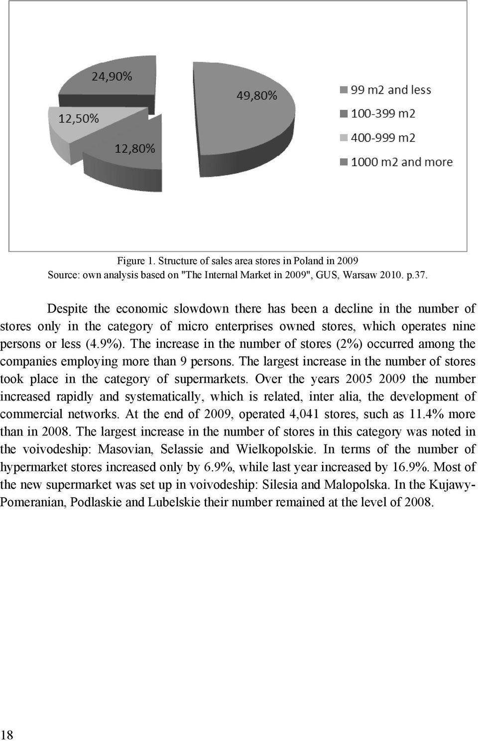 The increase in the number of stores (2%) occurred among the companies employing more than 9 persons. The largest increase in the number of stores took place in the category of supermarkets.