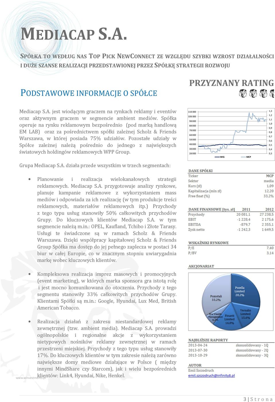 RATING Mediacap S.A. jest wiodącym graczem na rynkach reklamy i eventów oraz aktywnym graczem w segmencie ambient mediów.