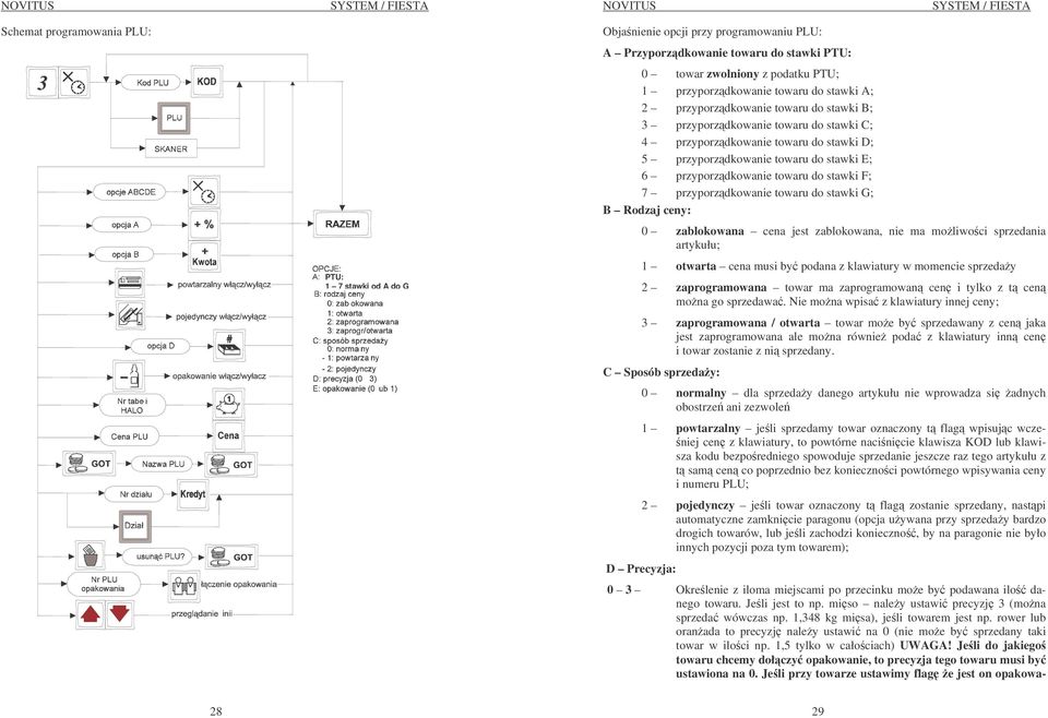 stawki F; 7 przyporzdkowanie towaru do stawki G; B Rodzaj ceny: 0 zablokowana cena jest zablokowana, nie ma moliwoci sprzedania artykułu; 1 otwarta cena musi by podana z klawiatury w momencie