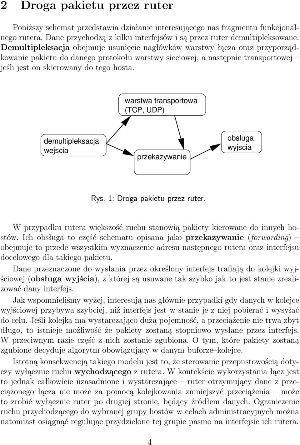 warstwa transportowa (TCP, UDP) demultipleksacja wejscia przekazywanie obsluga wyjscia Rys. 1: Droga pakietu przez ruter.