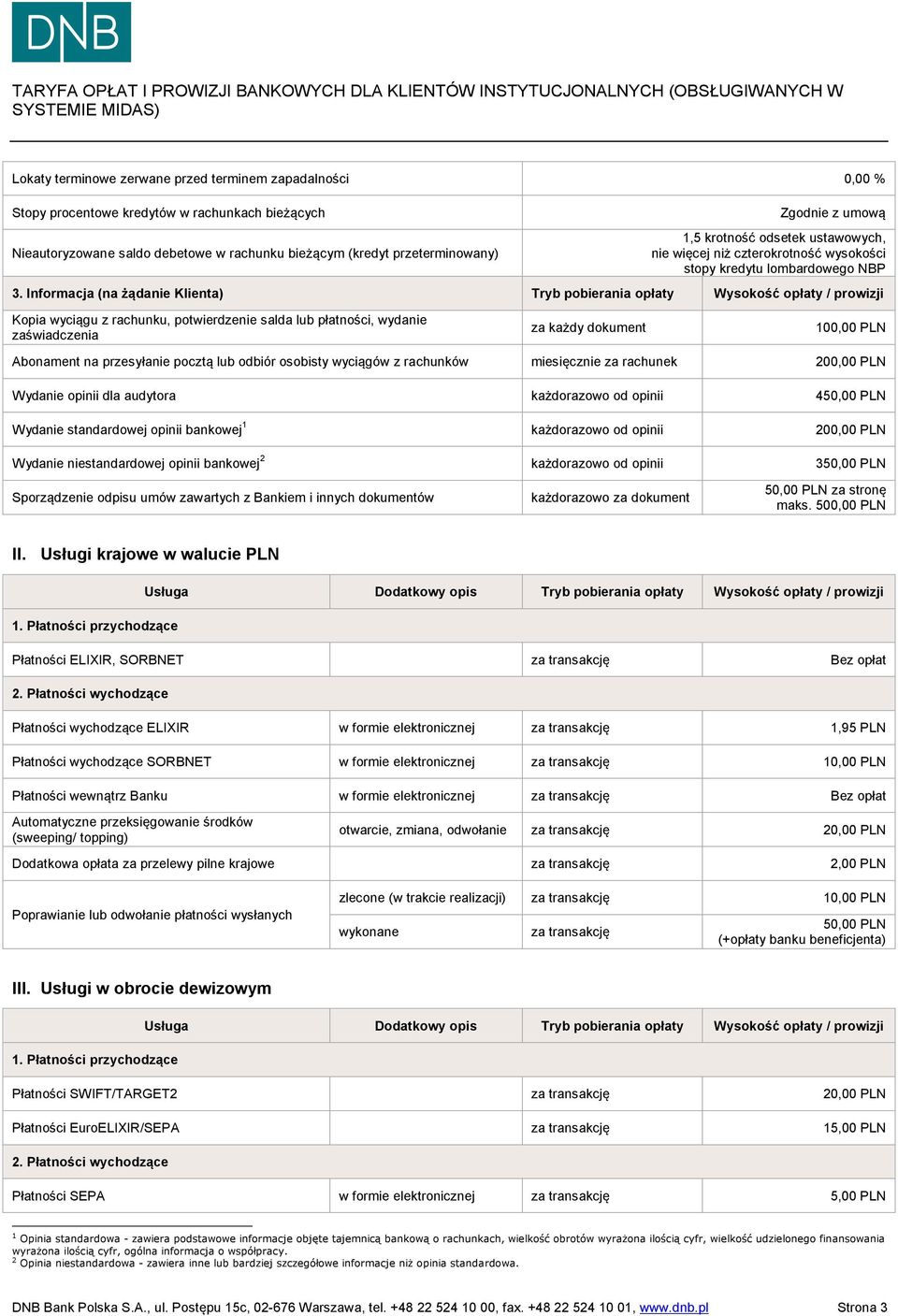 Informacja (na żądanie Klienta) Tryb pobierania opłaty Wysokość opłaty / prowizji Kopia wyciągu z rachunku, potwierdzenie salda lub płatności, wydanie zaświadczenia za każdy dokument Abonament na