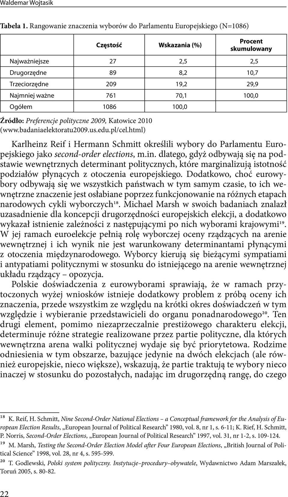 ważne 761 70,1 100,0 Ogółem 1086 100,0 Źródło: Preferencje polityczne 2009, Katowice 2010 (www.badaniaelektoratu2009.us.edu.pl/cel.