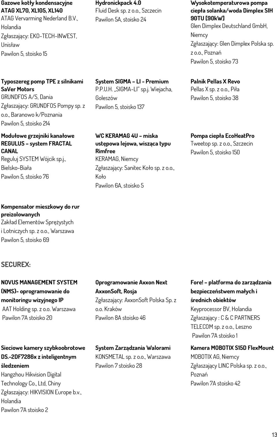 j., Bielsko-Biała Pawilon 5, stoisko 76 System SIGMA LI - Premium P.P.U.H. SIGMA-LI sp.j. Wiejacha, Goleszów Pawilon 5, stoisko 137 WC KERAMAG 4U miska ustępowa lejowa, wisząca typu Rimfree KERAMAG, Niemcy Zgłaszający: Sanitec Koło sp.