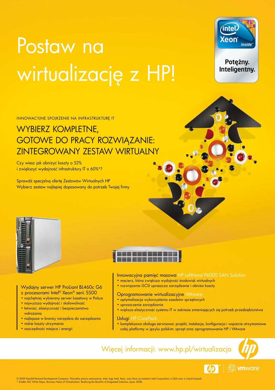 60%*? Sprawdź specjalną ofertę Zestawów Wirtualnych HP Wybierz zestaw najlepiej dopasowany do potrzeb Twojej firmy Wydajny serwer HP ProLiant BL460c G6 z procesorami Intel Xeon serii 5500 najchętniej