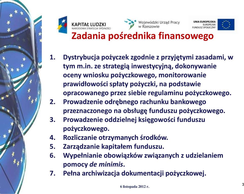 ze strategią inwestycyjną, dokonywanie oceny wniosku pożyczkowego, monitorowanie prawidłowości spłaty pożyczki, na podstawie opracowanego przez siebie