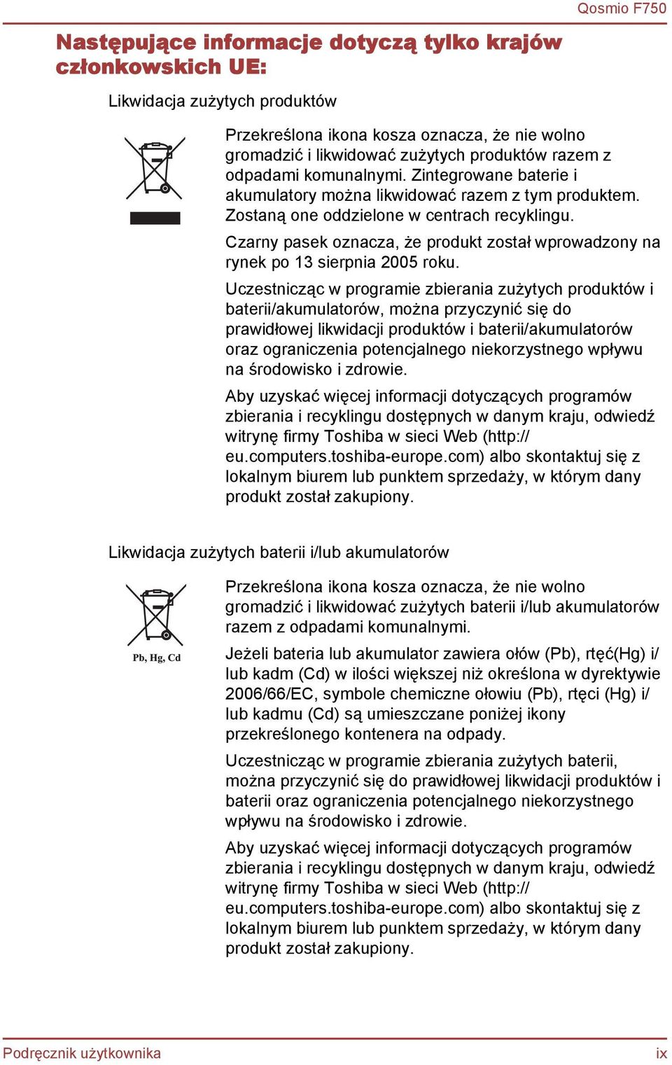 Czarny pasek oznacza, że produkt został wprowadzony na rynek po 13 sierpnia 2005 roku.