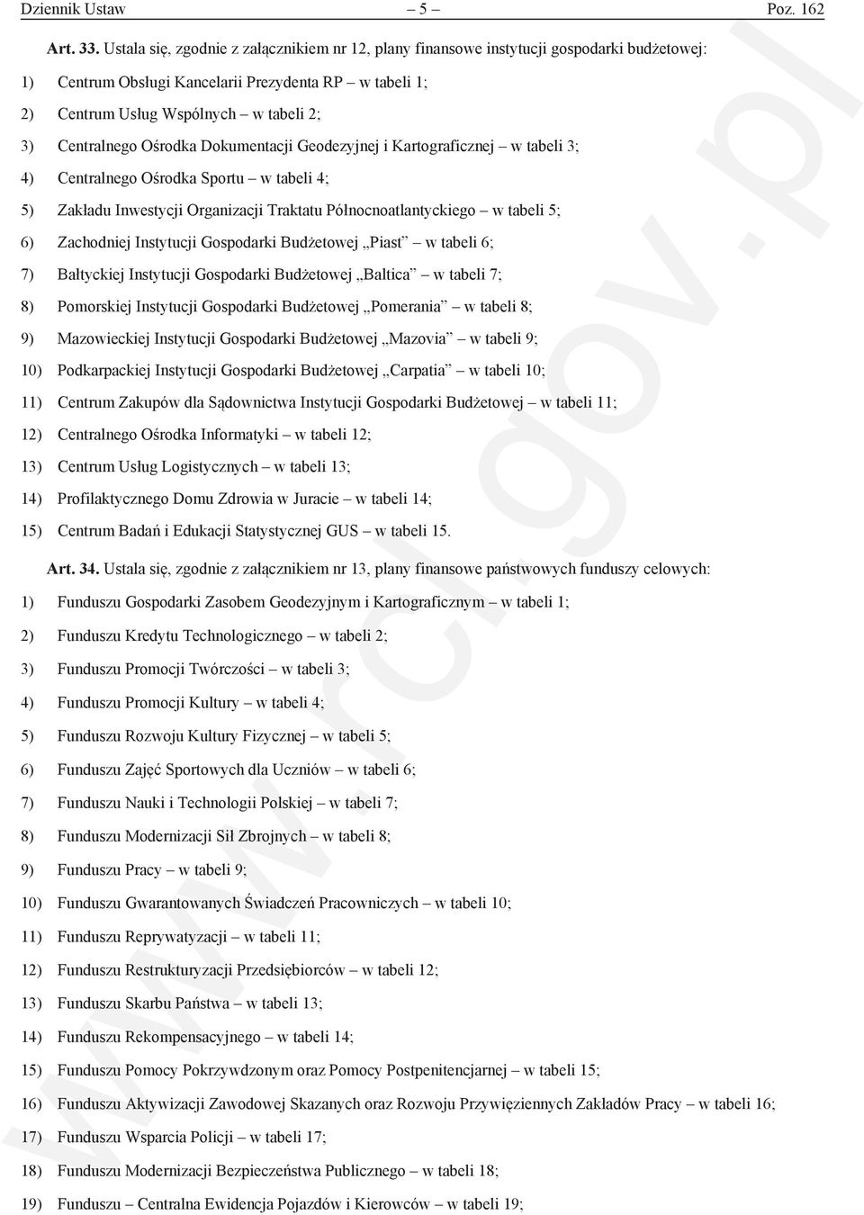 Centralnego Ośrodka Dokumentacji Geodezyjnej i Kartograficznej w tabeli 3; 4) Centralnego Ośrodka Sportu w tabeli 4; 5) Zakładu Inwestycji Organizacji Traktatu Północnoatlantyckiego w tabeli 5; 6)