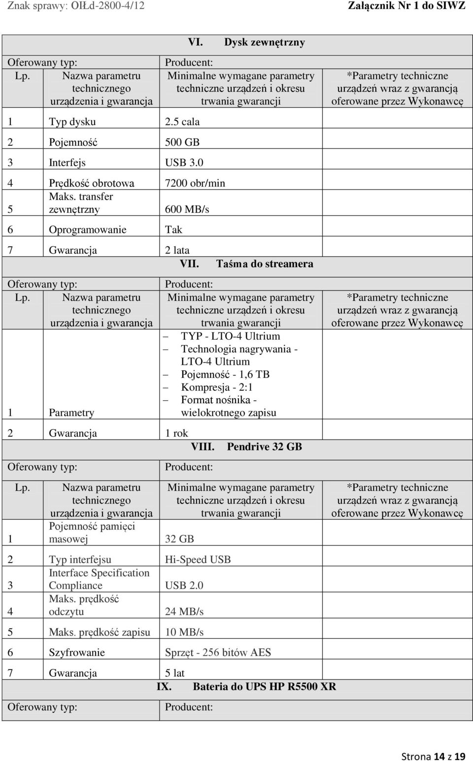 Pojemność pamięci masowej Dysk zewnętrzny Taśma do streamera TYP - LTO- Ultrium Technologia nagrywania - LTO- Ultrium Pojemność -,6 TB Kompresja - 2: Format