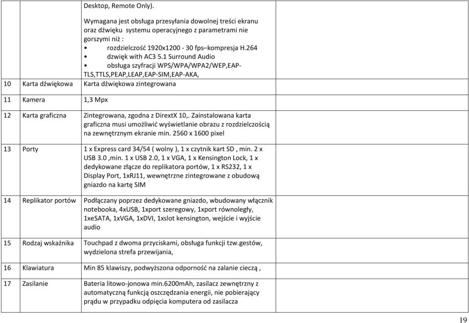 1 Surround Audio obsługa szyfracji WPS/WPA/WPA2/WEP,EAP- TLS,TTLS,PEAP,LEAP,EAP-SIM,EAP-AKA, 10 Karta dźwiękowa Karta dźwiękowa zintegrowana 11 Kamera 1,3 Mpx 12 Karta graficzna Zintegrowana, zgodna