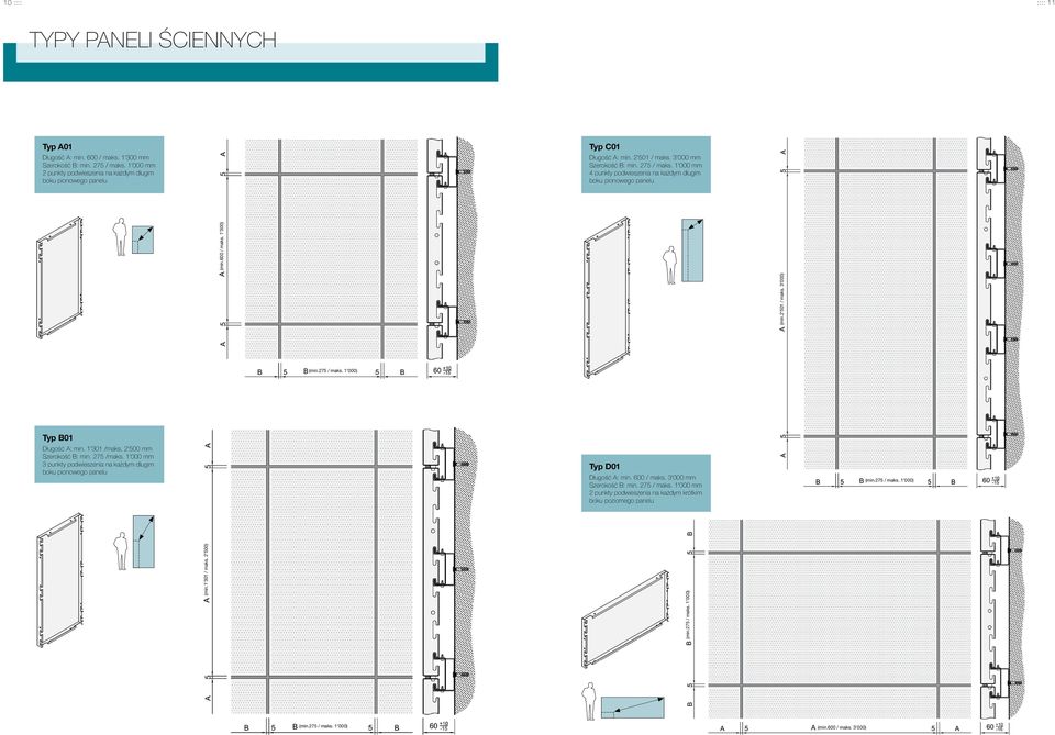 1 000 mm 4 punkty podwieszenia na każdym długim boku pionowego u (min.600 / maks. 1 300) Typ B01 Długość A: min. 1 301 /maks. 2 500 mm Szerokość B: min. 275 /maks.