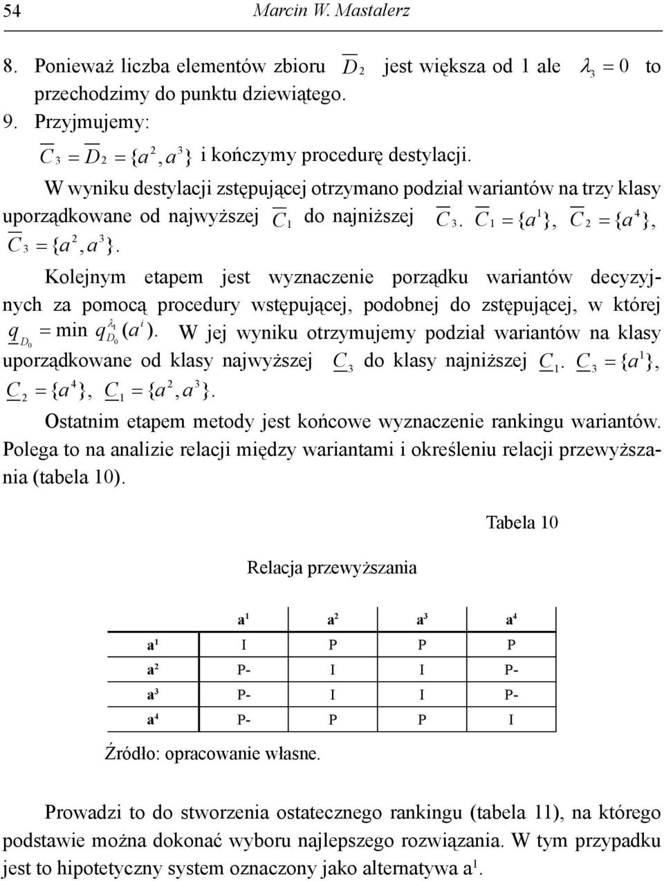 Kolenym etpem est wyznczene porządu wrntów decyzynych z pomocą procedury wstępuące podobne do zstępuące w tóre mn.