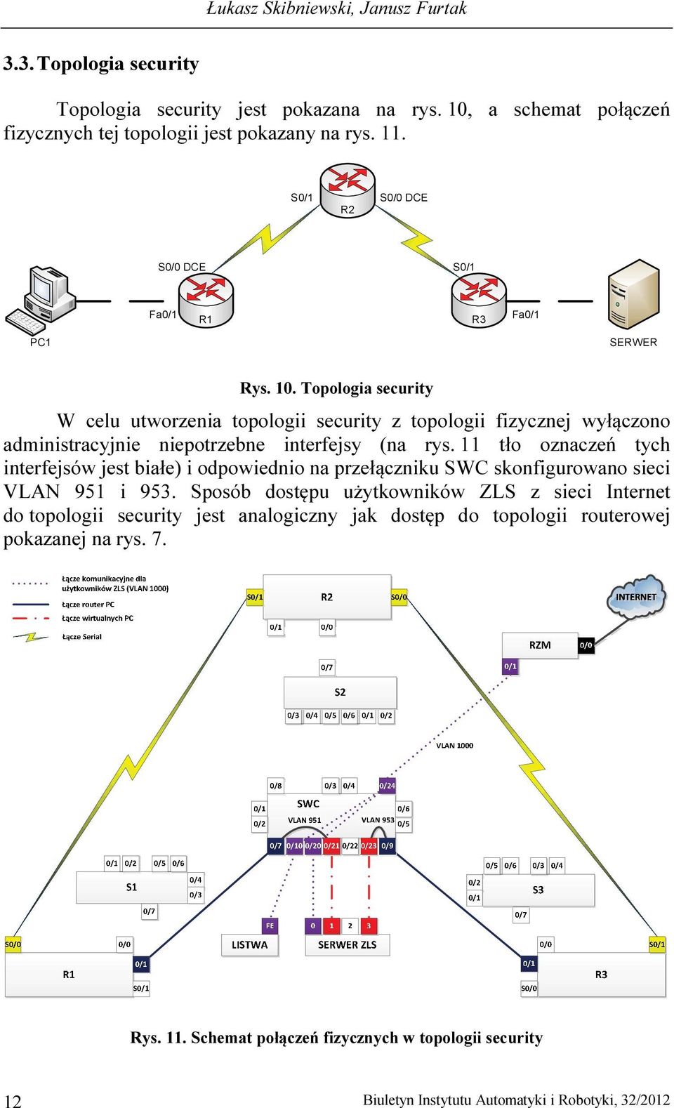 Topologia security W celu utworzenia topologii security z topologii fizycznej wyłączono administracyjnie niepotrzebne interfejsy (na rys.