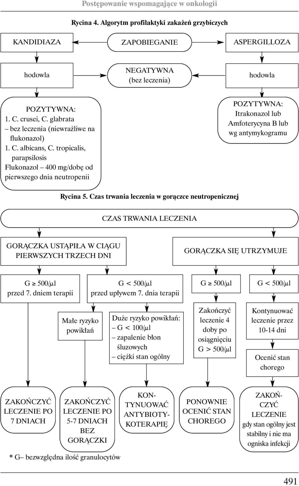 tropicalis, parapsilosis Flukonazol 400 mg/dob od pierwszego dnia neutropenii POZYTYWNA: Itrakonazol lub Amfoterycyna B lub wg antymykogramu Rycina 5.