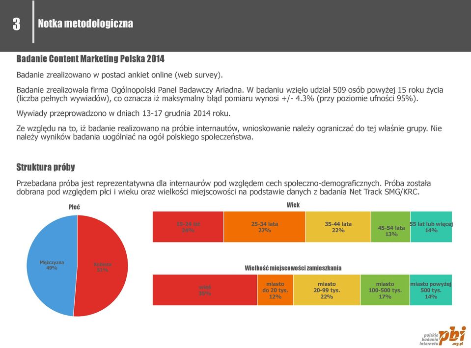 Wywiady przeprowadzono w dniach 13-17 grudnia 2014 roku. Ze względu na to, iż badanie realizowano na próbie internautów, wnioskowanie należy ograniczać do tej właśnie grupy.