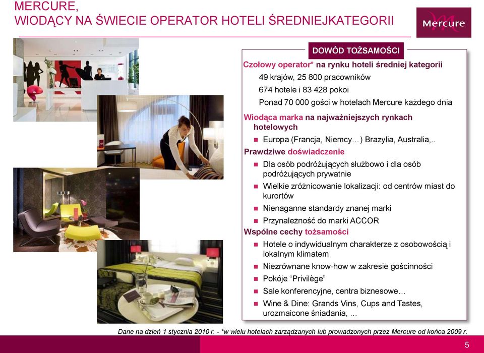 Przynależność do marki ACCOR Wspólne cechy tożsamości Hotele o indywidualnym charakterze z osobowością i lokalnym klimatem Niezrównane know-how w zakresie gościnności Pokóje Privilège DOWÓD