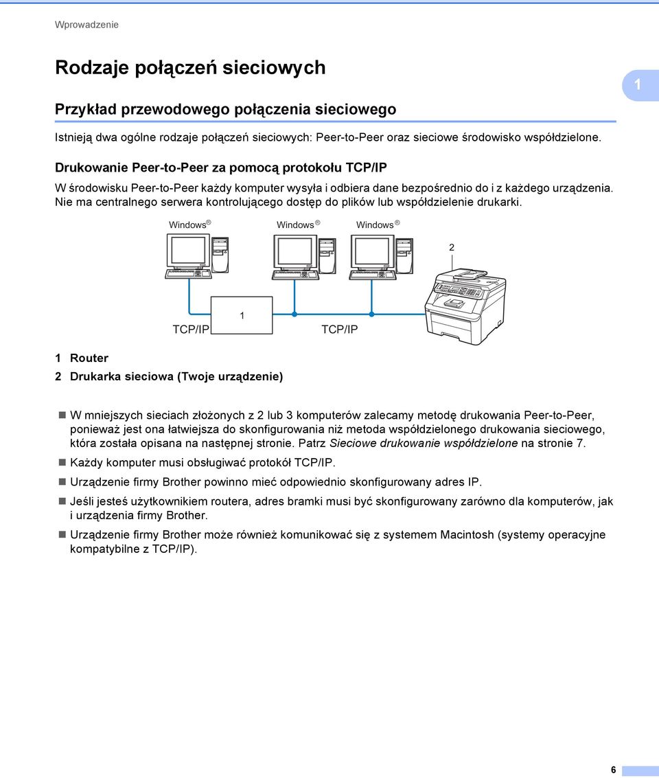 Nie ma centralnego serwera kontrolującego dostęp do plików lub współdzielenie drukarki.