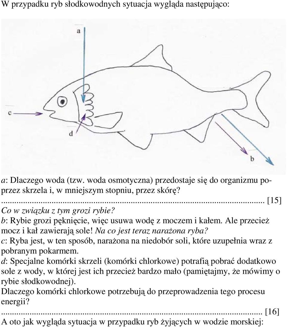 c: Ryba jest, w ten sposób, narażona na niedobór soli, które uzupełnia wraz z pobranym pokarmem.