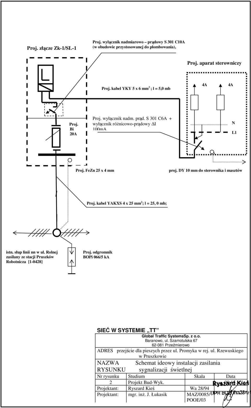 słup linii nn w ul. Rolnej zasilany ze stacji Pruszków Robotnicza [1-0428] Proj. odgromnik BOPi 066/5 ka SIEĆ W SYSTEMIE TT Global Traffic SystemsSp. z o.o. Baranowo, ul.