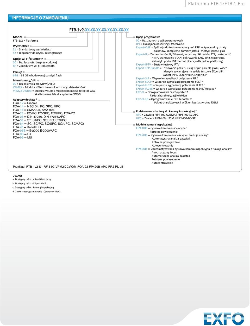 detektor GeX VPM2X-CWDM = Moduł z VFLem i miernikiem mocy; detektor GeX skalibrowane fale dla systemu CWDM Adaptery do złącz a FOA-12 = Biconic FOA-14 = NEC D4: PC, SPC, UPC FOA-16 = SMA/905, SMA-906