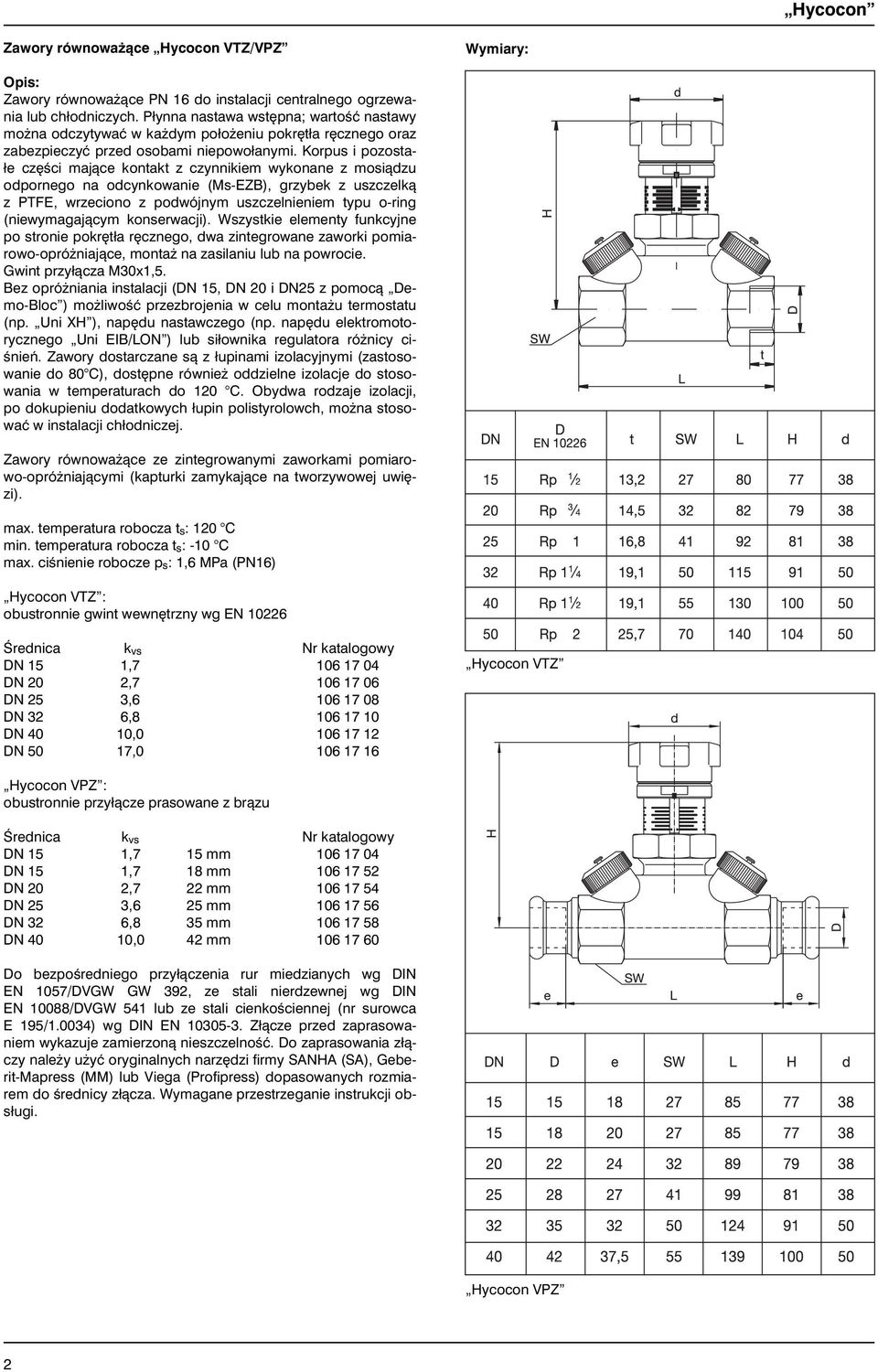 Kor pus i po zo sta - łe cz Êci ma jà ce kon takt z czynnikiem wy ko na ne z mo sià dzu od por ne go na od cyn ko wa nie (Ms -EZB), grzy bek z uszczel kà z PTFE, wrze cio no z po dwój nym uszczel nie