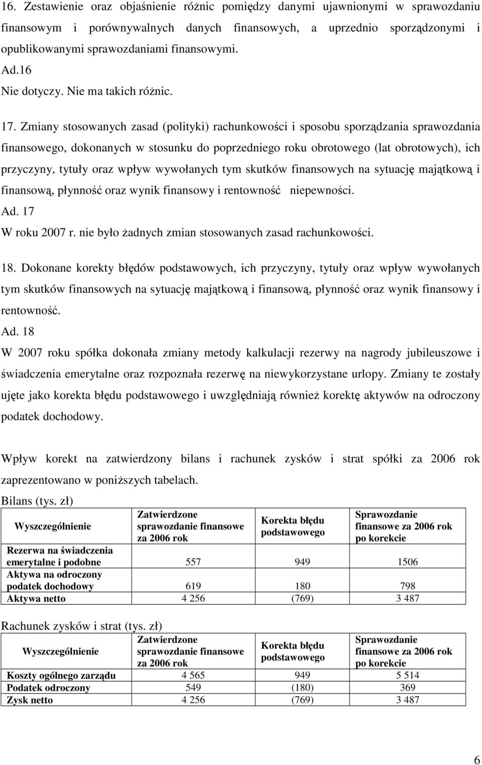 Zmiany stosowanych zasad (polityki) rachunkowoci i sposobu sporzdzania sprawozdania finansowego, dokonanych w stosunku do poprzedniego roku obrotowego (lat obrotowych), ich przyczyny, tytuły oraz