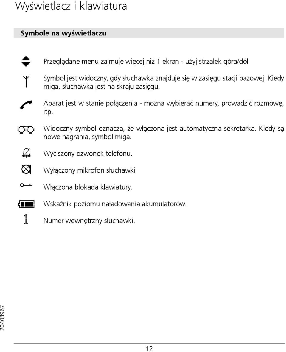 Aparat jest w stanie połączenia - można wybierać numery, prowadzić rozmowę, itp. Widoczny symbol oznacza, że włączona jest automatyczna sekretarka.