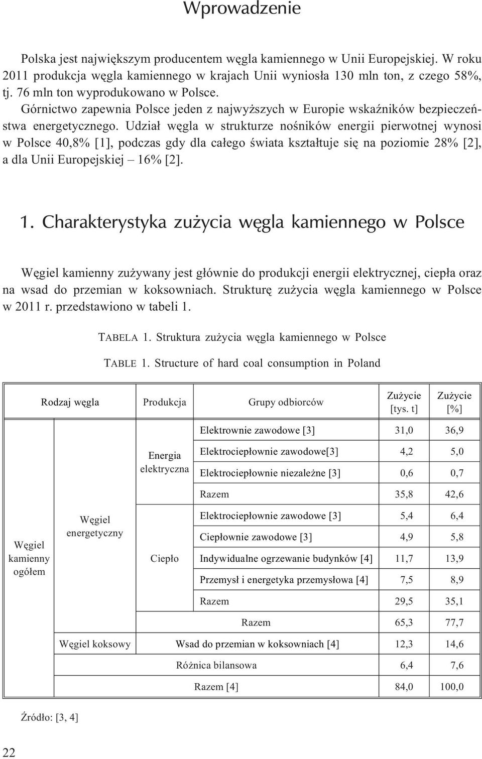 Udzia³ wêgla w strukturze noœników energii pierwotnej wynosi w Polsce 40,8% [1], podczas gdy dla ca³ego œwiata kszta³tuje siê na poziomie 28% [2], a dla Unii Europejskiej 16