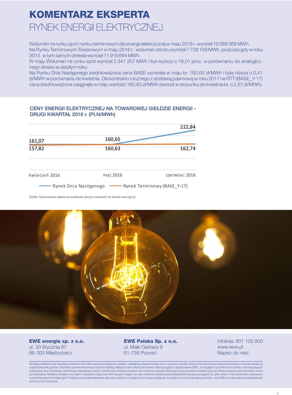 w porównaniu do analogicznego okresu w zeszłym roku. Na Rynku Dnia Następnego średnioważona cena BASE wyniosła w maju br. 160,65 zł/mwh i była niższa o 0,41 zł/mwh w porównaniu do kwietnia.