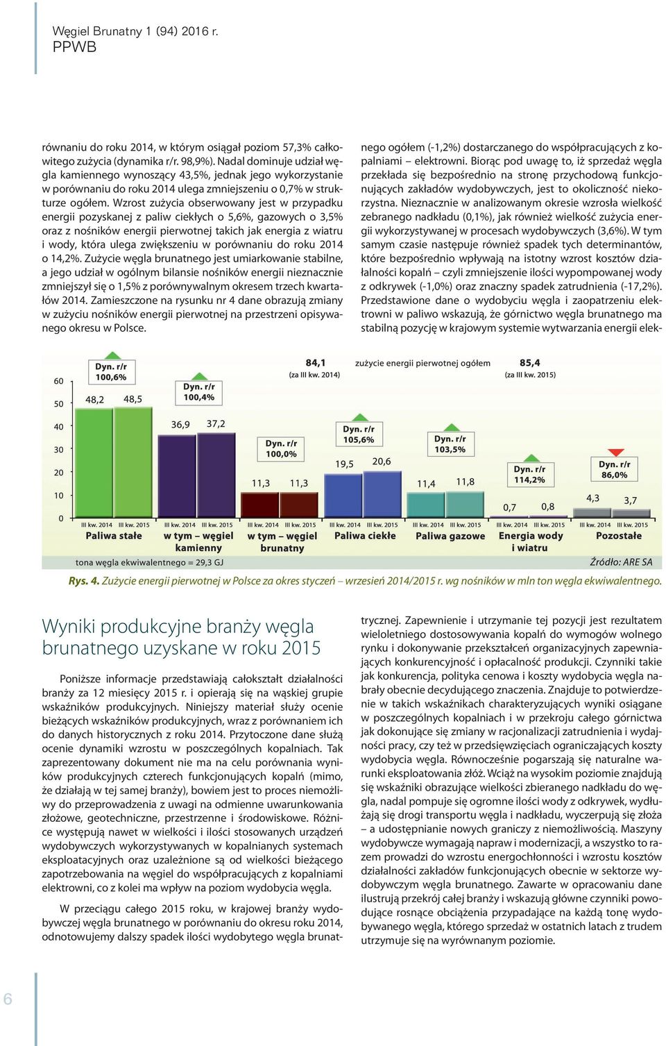 Wzrost zużycia obserwowany jest w przypadku energii pozyskanej z paliw ciekłych o 5,6%, gazowych o 3,5% oraz z nośników energii pierwotnej takich jak energia z wiatru i wody, która ulega zwiększeniu