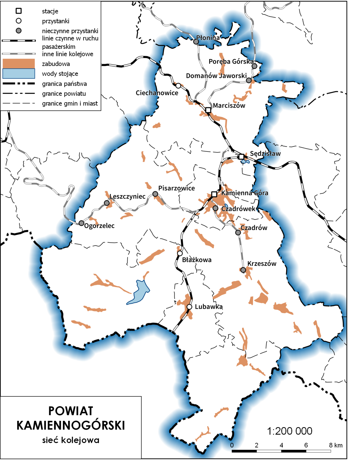 Plan zrównoważonego rozwoju publicznego transportu zbiorowego dla Powiatu Kamiennogórskiego Rys. 4.1.1 Sied kolejowa na obszarze powiatu kamiennogórskiego.