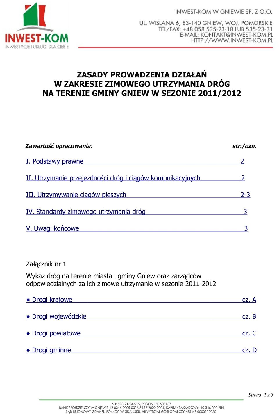 Standardy zimowego utrzymania dróg 3 V.