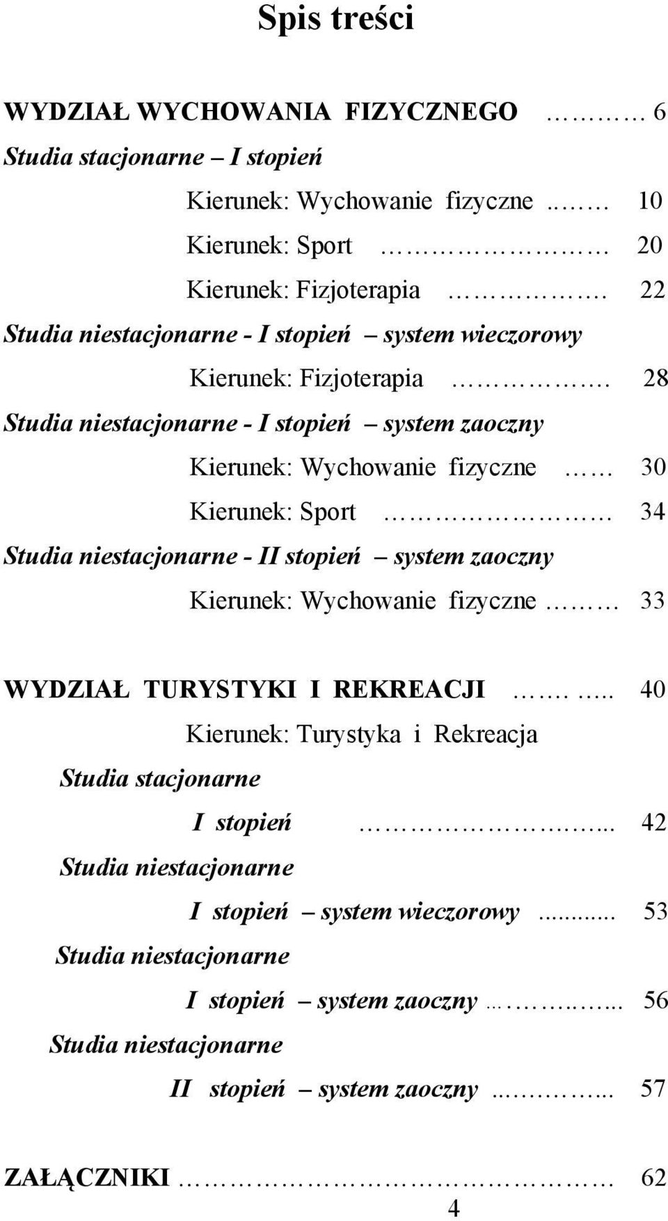 28 Studia niestacjonarne - I stopień system zaoczny Kierunek: Wychowanie fizyczne 30 Kierunek: Sport 34 Studia niestacjonarne - II stopień system zaoczny Kierunek: Wychowanie