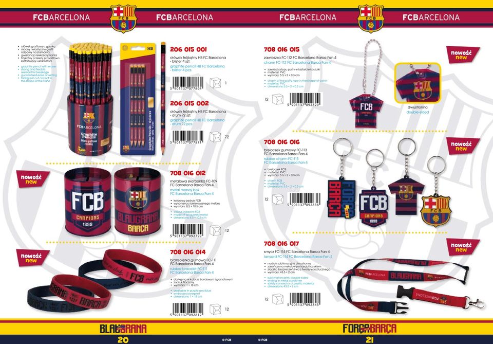 graphite pencil HB FC Barcelona - blister 4 pcs 5 901137 077864 1 708 016 015 zawieszka FC-1 charm FC-1 zawieszka typu puffy w kształcie koszulki materiał: PVC wymiary: 5.5 2 0.