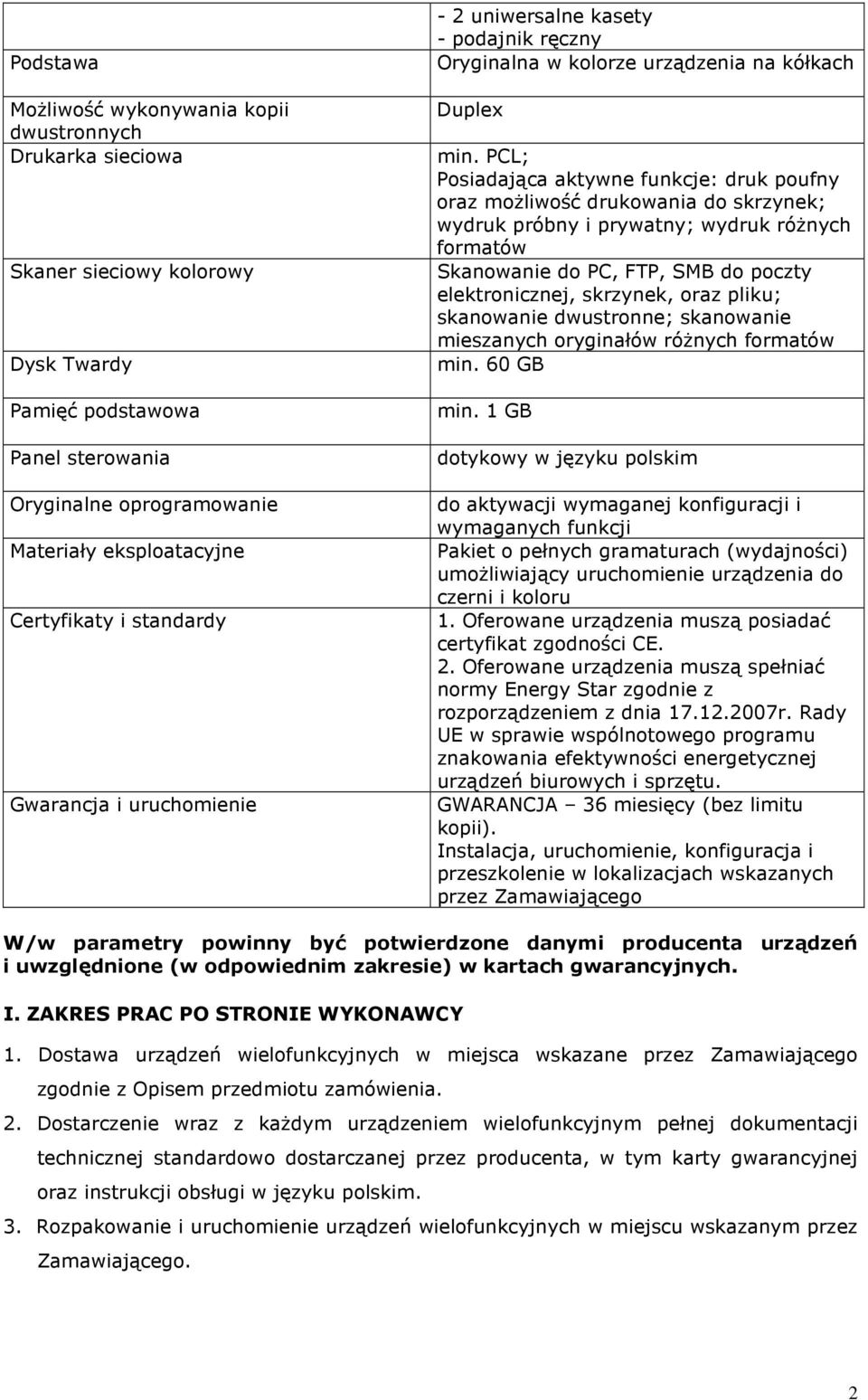 PCL; Posiadająca aktywne funkcje: druk poufny oraz moŝliwość drukowania do skrzynek; wydruk próbny i prywatny; wydruk róŝnych formatów Skanowanie do PC, FTP, SMB do poczty elektronicznej, skrzynek,