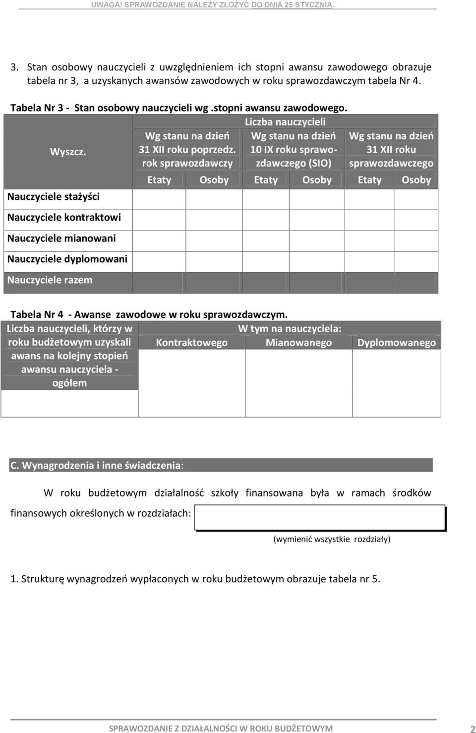 rok sprawozdawczy Wg stanu na dzień 10 IX roku sprawozdawczego (SIO) Wg stanu na dzień 31 XII roku sprawozdawczego Nauczyciele stażyści Nauczyciele kontraktowi Nauczyciele mianowani Nauczyciele