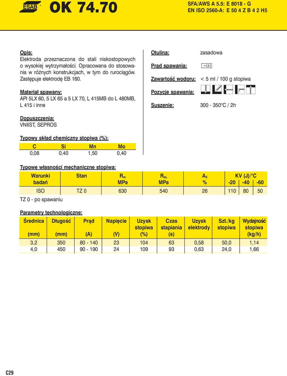 Opracowana do stosowania w różnych konstrukcjach, w tym do rurociągów. Zastępuje elektrodę EB 160.