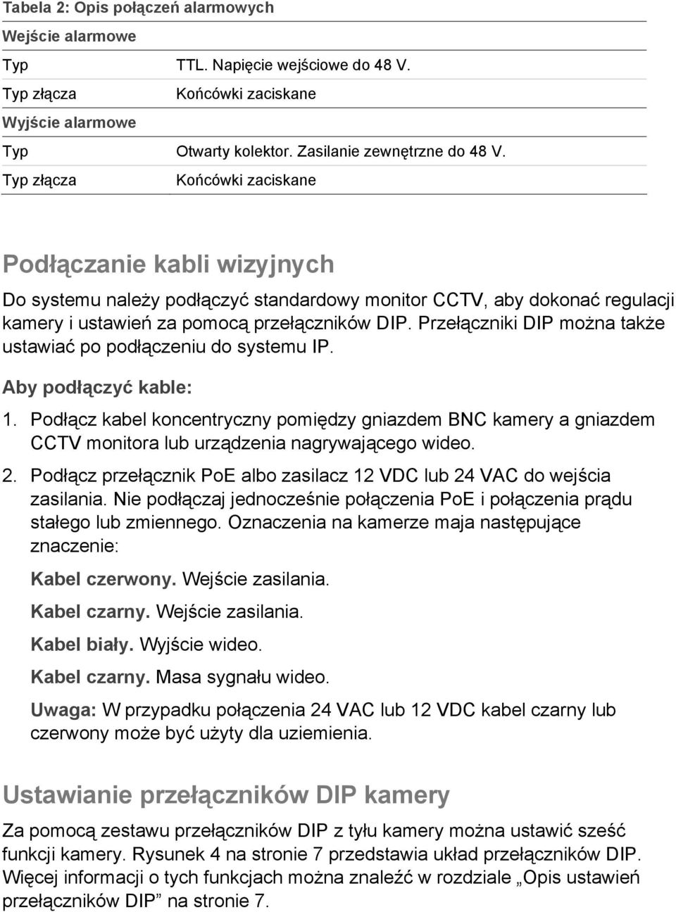 Przełączniki DIP można także ustawiać po podłączeniu do systemu IP. Aby podłączyć kable: 1.