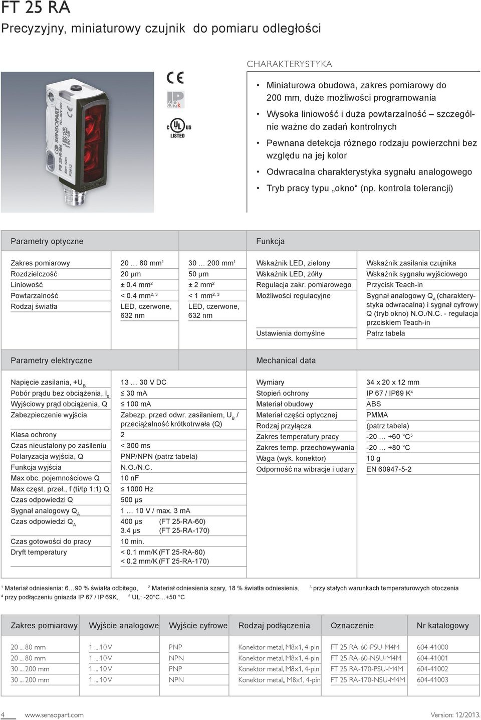 kontrola tolerancji) Parametry optyczne Funkcja Zakres pomiarowy Rozdzielczość Liniowość Powtarzalność Rodzaj światła 0 80 mm 1 0 µm ± 0.4 mm < 0.