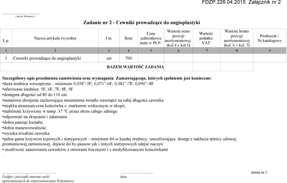 markerem widocznym w skopii, stabilność krzywizny w temp.