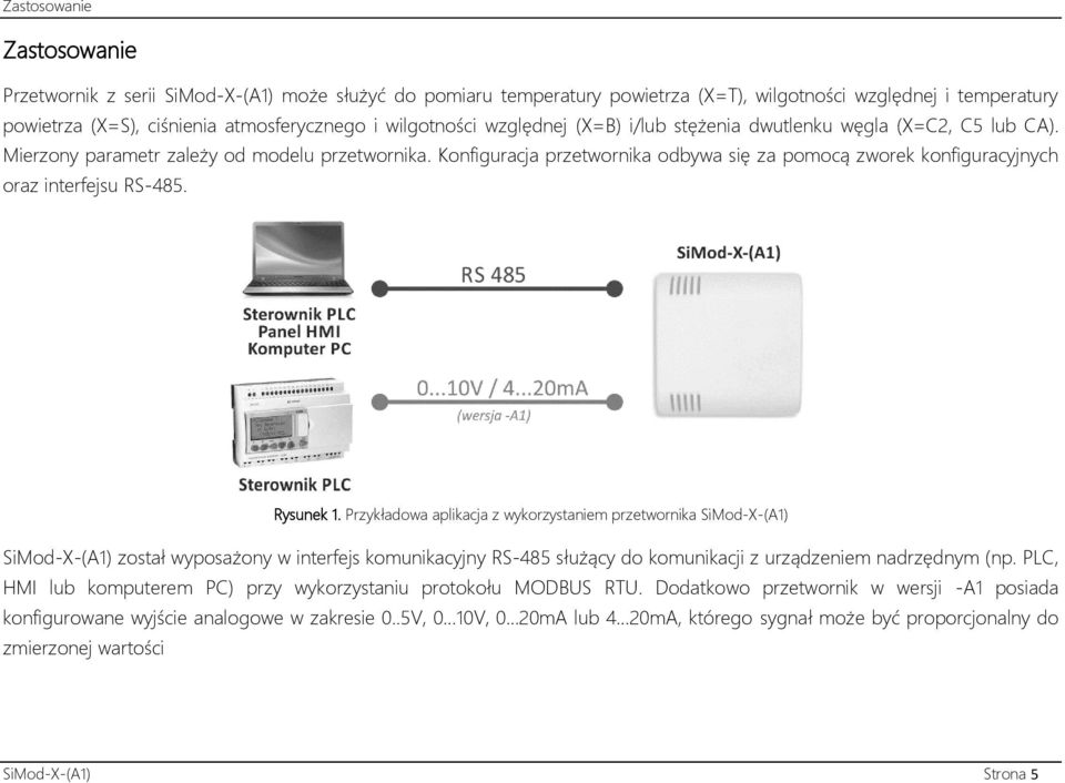 Konfiguracja przetwornika odbywa się za pomocą zworek konfiguracyjnych oraz interfejsu RS-485. Rysunek 1.