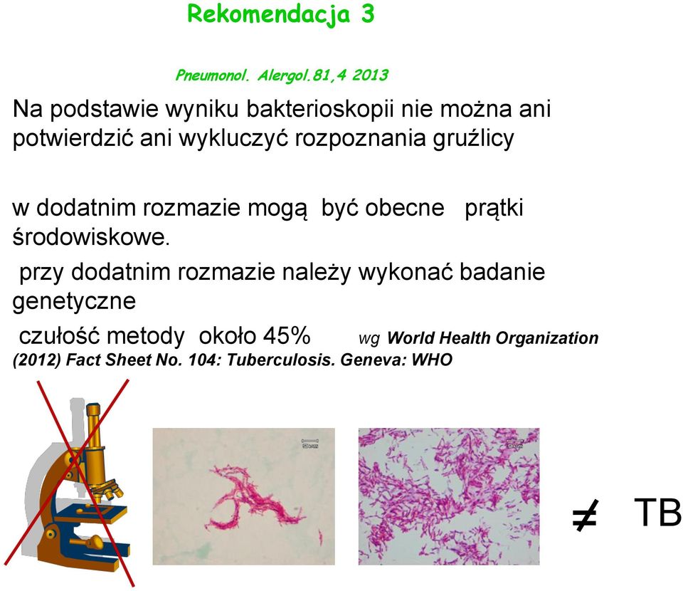 rozpoznania gruźlicy w dodatnim rozmazie mogą być obecne prątki środowiskowe.