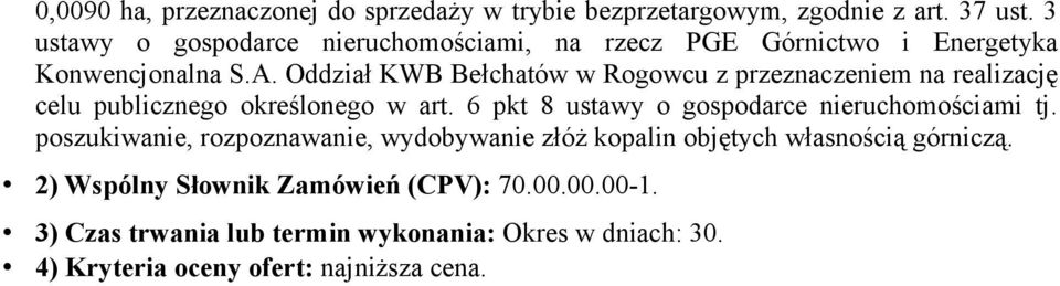 Oddział KWB Bełchatów w Rogowcu z przeznaczeniem na realizację celu publicznego określonego w art.