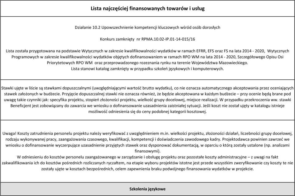 kwalifikowalności wydatków objętych dofinansowaniem w ramach RPO WM na lata 2014-2020, Szczegółowego Opisu Osi Priorytetowych RPO WM oraz przeprowadzonego rozeznania rynku na terenie Województwa