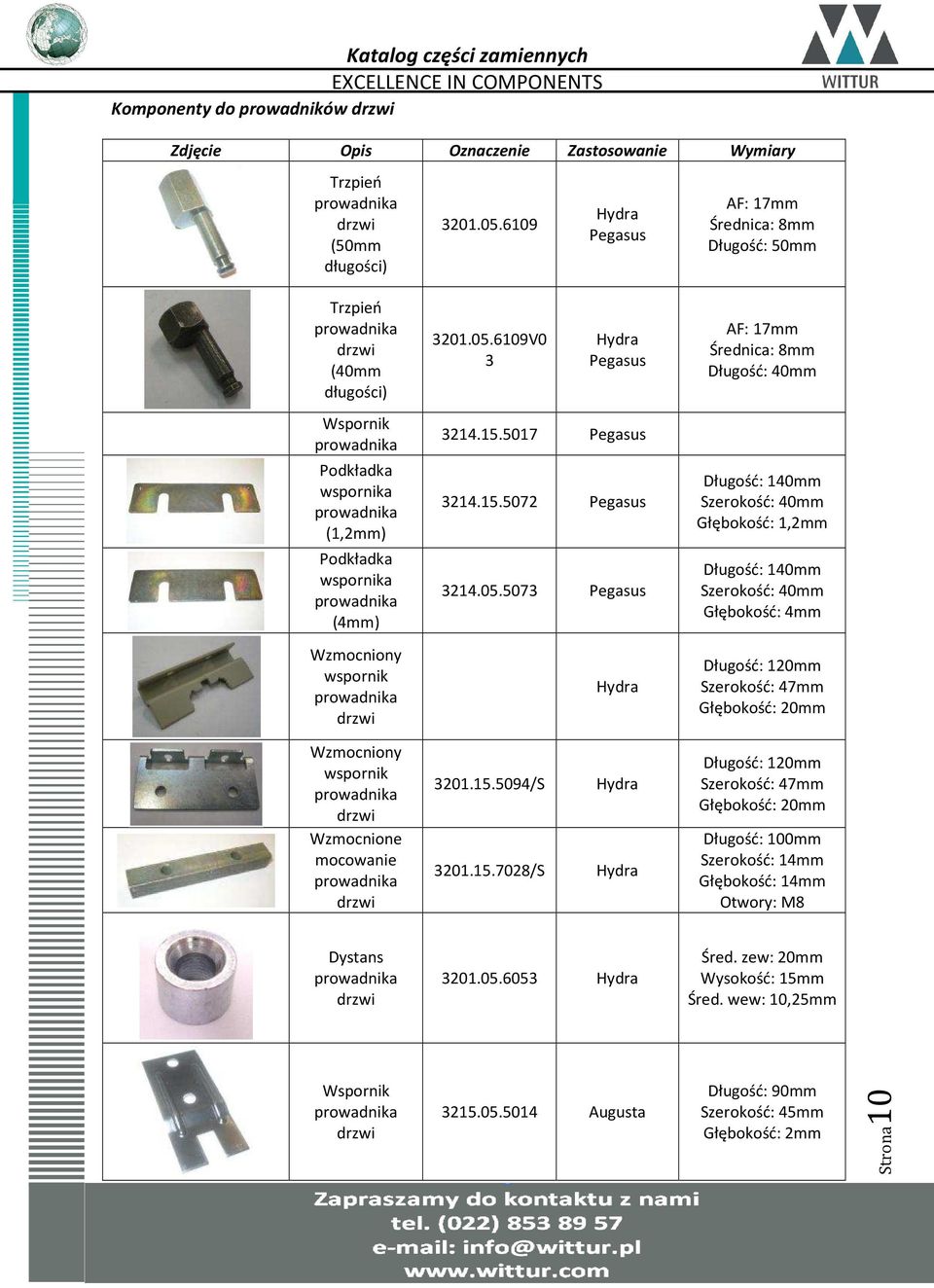 6109V0 3 AF: 17mm Średnica: 8mm Długość: 4 Wspornik prowadnika Podkładka wspornika prowadnika (1,2mm) Podkładka wspornika prowadnika (4mm) Wzmocniony wspornik prowadnika drzwi 3214.15.5017 3214.15.5072 3214.