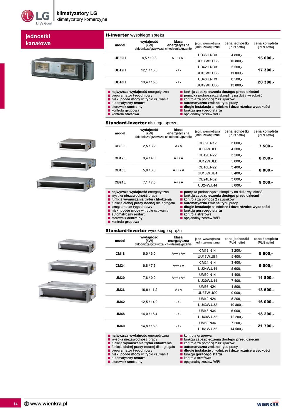 zewnętrzna jednostki UB36H.NR3 4 800,- UU37WH.U33 10 800,- UB42H.NR3 5 500,- UU43WH.U33 11 800,- UB48H.NR3 6 500,- UU49WH.