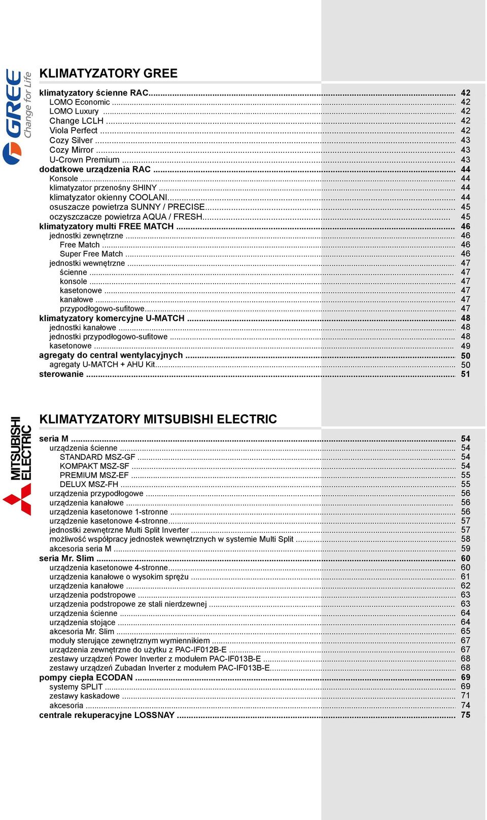 .. 45 klimatyzatory multi FREE MATCH... 46 jednostki zewnętrzne... 46 Free Match... 46 Super Free Match... 46 jednostki wewnętrzne... 47 ścienne... 47 konsole... 47 kasetonowe... 47 kanałowe.