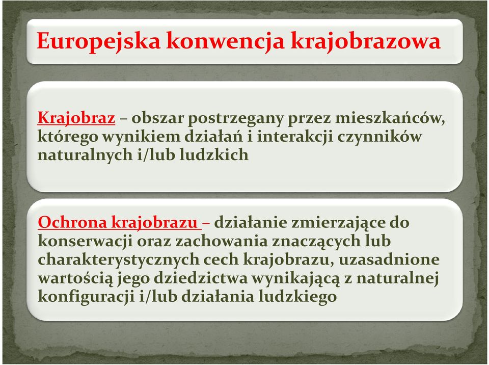 zmierzające do konserwacji oraz zachowania znaczących lub charakterystycznych cech krajobrazu,