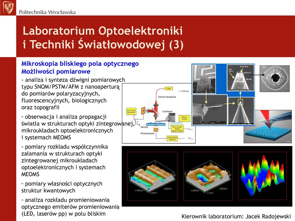 zintegrowanej, mikroukładach optoelektronicznych i systemach MEOMS - pomiary rozkładu współczynnika załamania w strukturach optyki zintegrowanej mikroukładach optoelektronicznych i