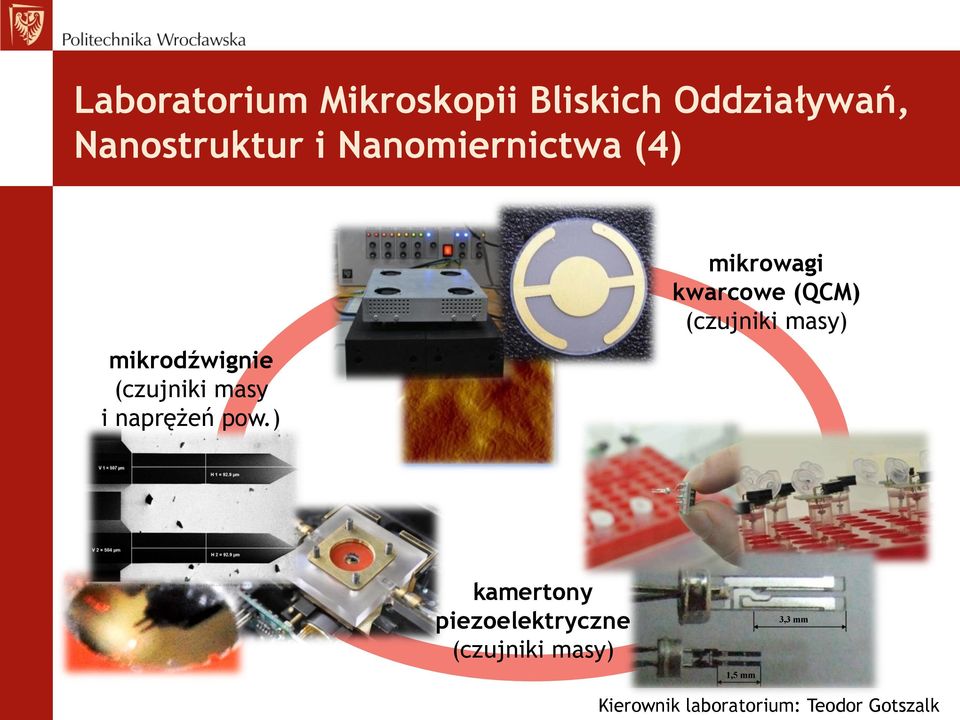 mikrodźwignie (czujniki masy i naprężeń pow.