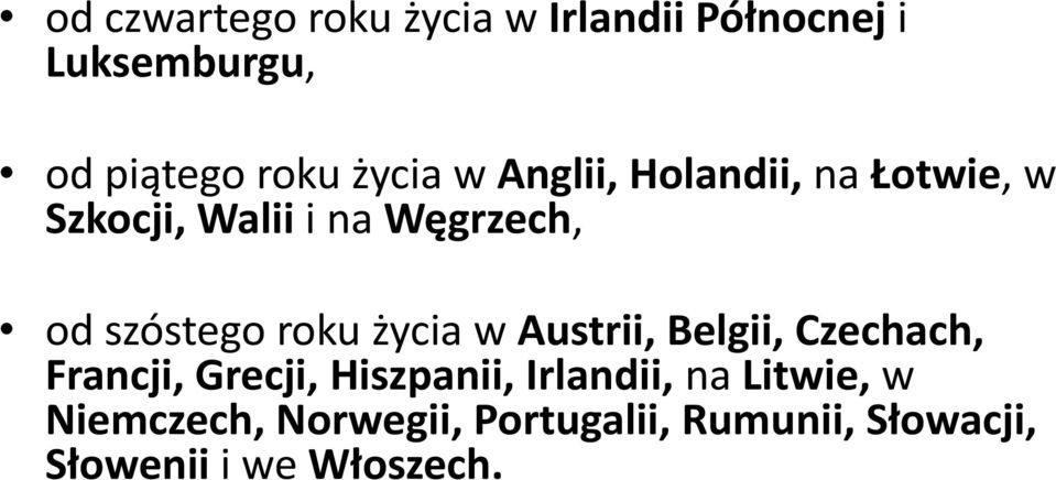 roku życia w Austrii, Belgii, Czechach, Francji, Grecji, Hiszpanii, Irlandii, na